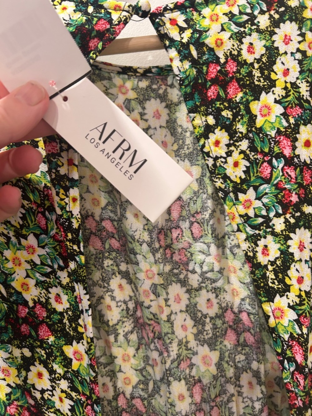 AFRM Green Floral Puff-Sleeve Midi Dress with Front Slit - Picture 6 of 7